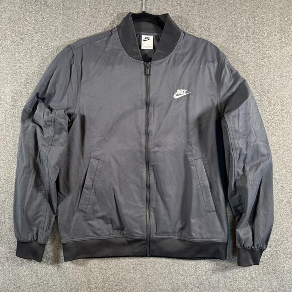 Nike Bomber Jacket Mens Medium Black Zip Woven Unlined Coat Essentials - Picture 10 of 11